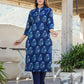 Blue Floral Print Cotton Kurta With Trouser