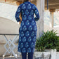 Blue Floral Print Cotton Kurta With Trouser