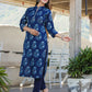 Blue Floral Print Cotton Kurta With Trouser