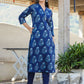 Blue Floral Print Cotton Kurta With Trouser