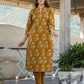 Mustard Floral Print Cotton Kurta Pant Set