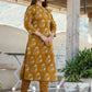 Mustard Floral Print Cotton Kurta Pant Set