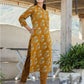 Mustard Floral Print Cotton Kurta Pant Set