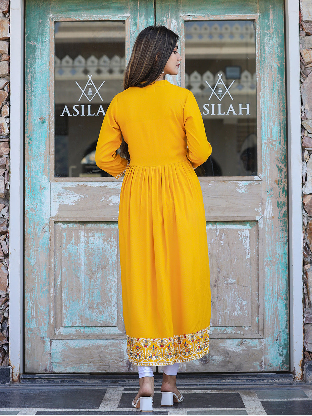 Yellow Printed Rayon Ethnic Dress