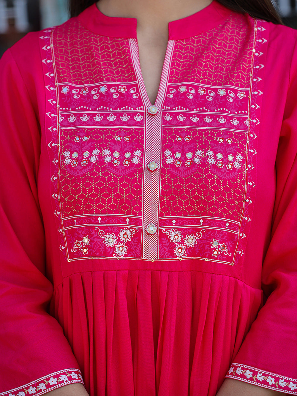 Pink Printed Rayon Ethnic Dress