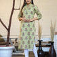 Green Floral Printed Cotton Casual Kurta