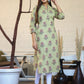 Green Floral Printed Cotton Casual Kurta