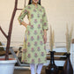 Green Floral Printed Cotton Casual Kurta