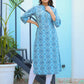 Sky Blue Ethnic Printed Cotton Casual Kurta