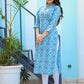 Sky Blue Ethnic Printed Cotton Casual Kurta