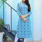 Sky Blue Ethnic Printed Cotton Casual Kurta