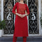 Maroon Embroidered Cotton Kurta Pant Set