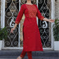 Maroon Embroidered Cotton Kurta Pant Set