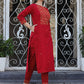 Maroon Embroidered Cotton Kurta Pant Set