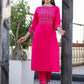 Pink Embroidered Cotton Kurta Pant Set