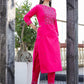 Pink Embroidered Cotton Kurta Pant Set