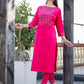 Pink Embroidered Cotton Kurta Pant Set