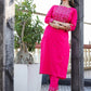 Pink Embroidered Cotton Kurta Pant Set