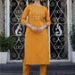 Yellow Embroidered Cotton Kurta Pant Set