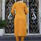 Yellow Embroidered Cotton Kurta Pant Set