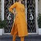 Yellow Embroidered Cotton Kurta Pant Set