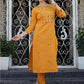 Yellow Embroidered Cotton Kurta Pant Set