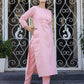 Peach Embroidered Cotton Kurta Pant Set