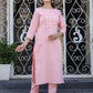 Peach Embroidered Cotton Kurta Pant Set