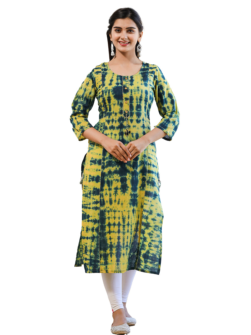 Green Shibori Tie Dye Cotton Casual Kurta