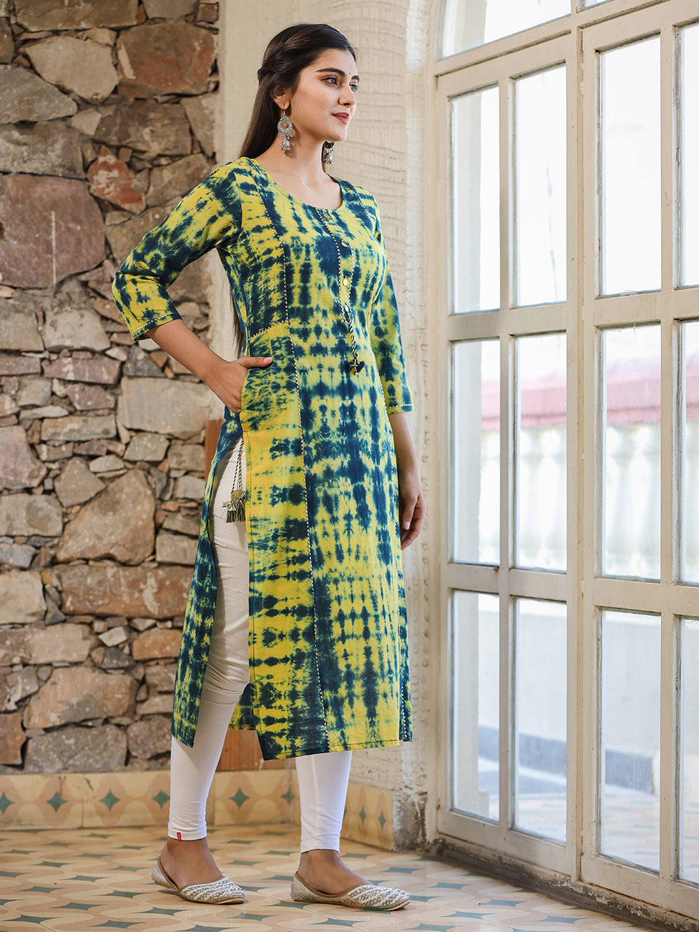 Green Shibori Tie Dye Cotton Casual Kurta