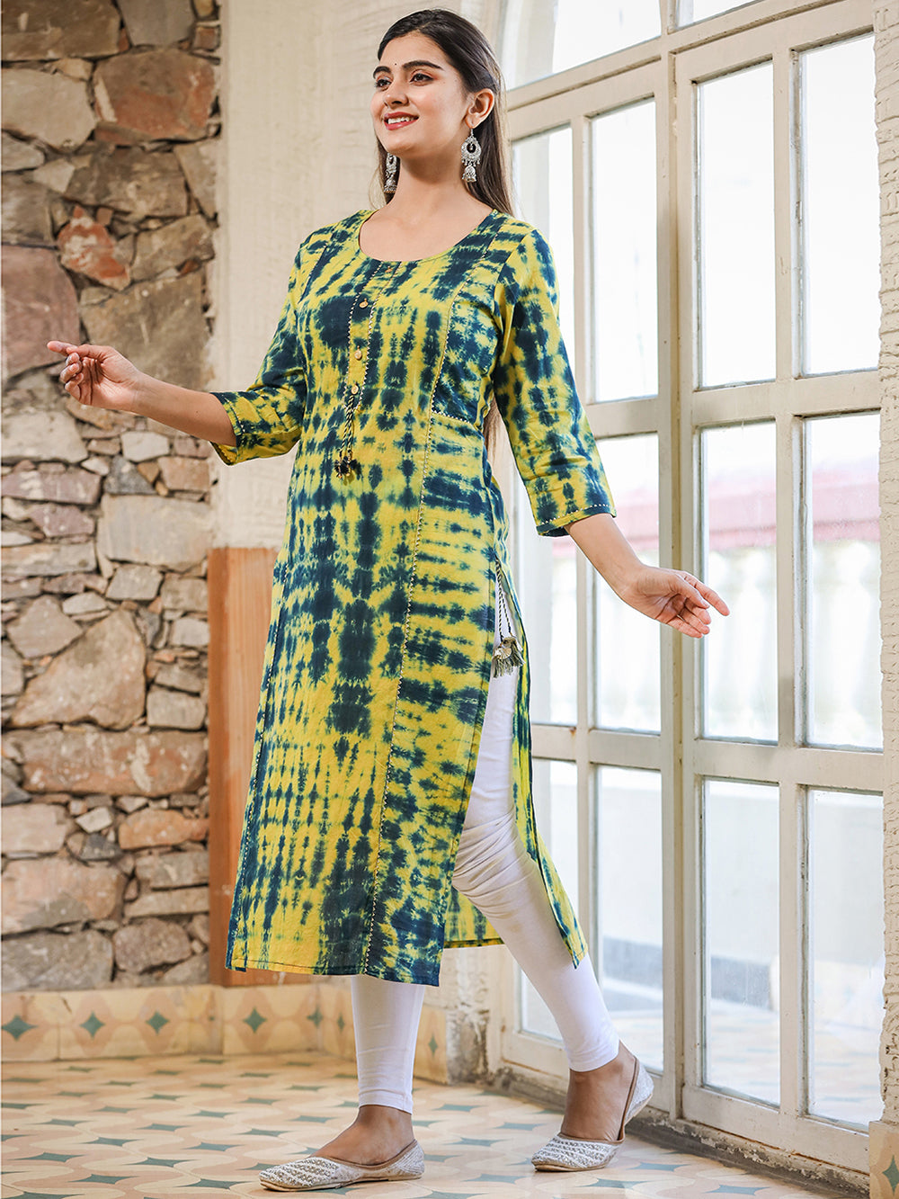 Green Shibori Tie Dye Cotton Casual Kurta