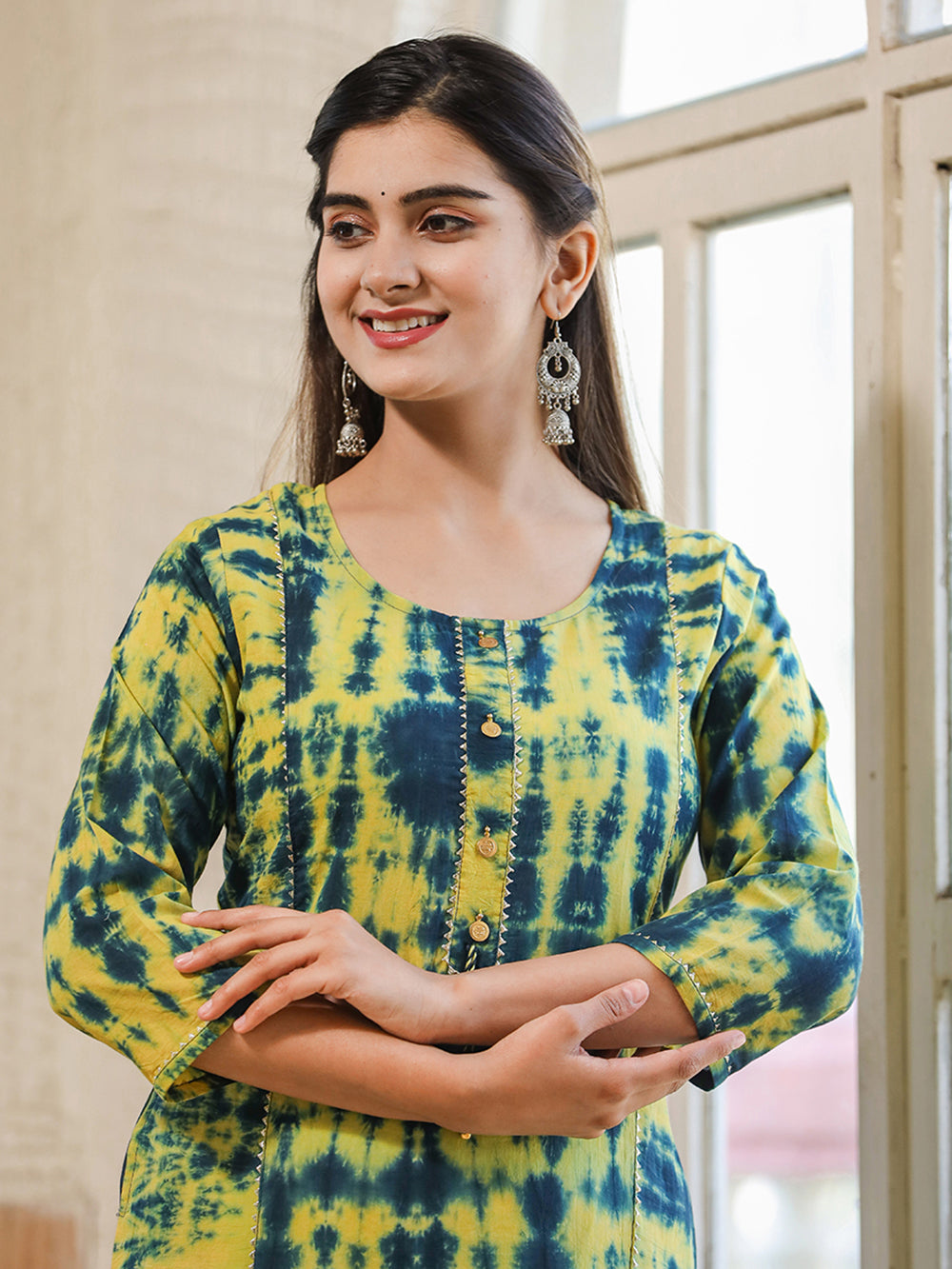 Green Shibori Tie Dye Cotton Casual Kurta