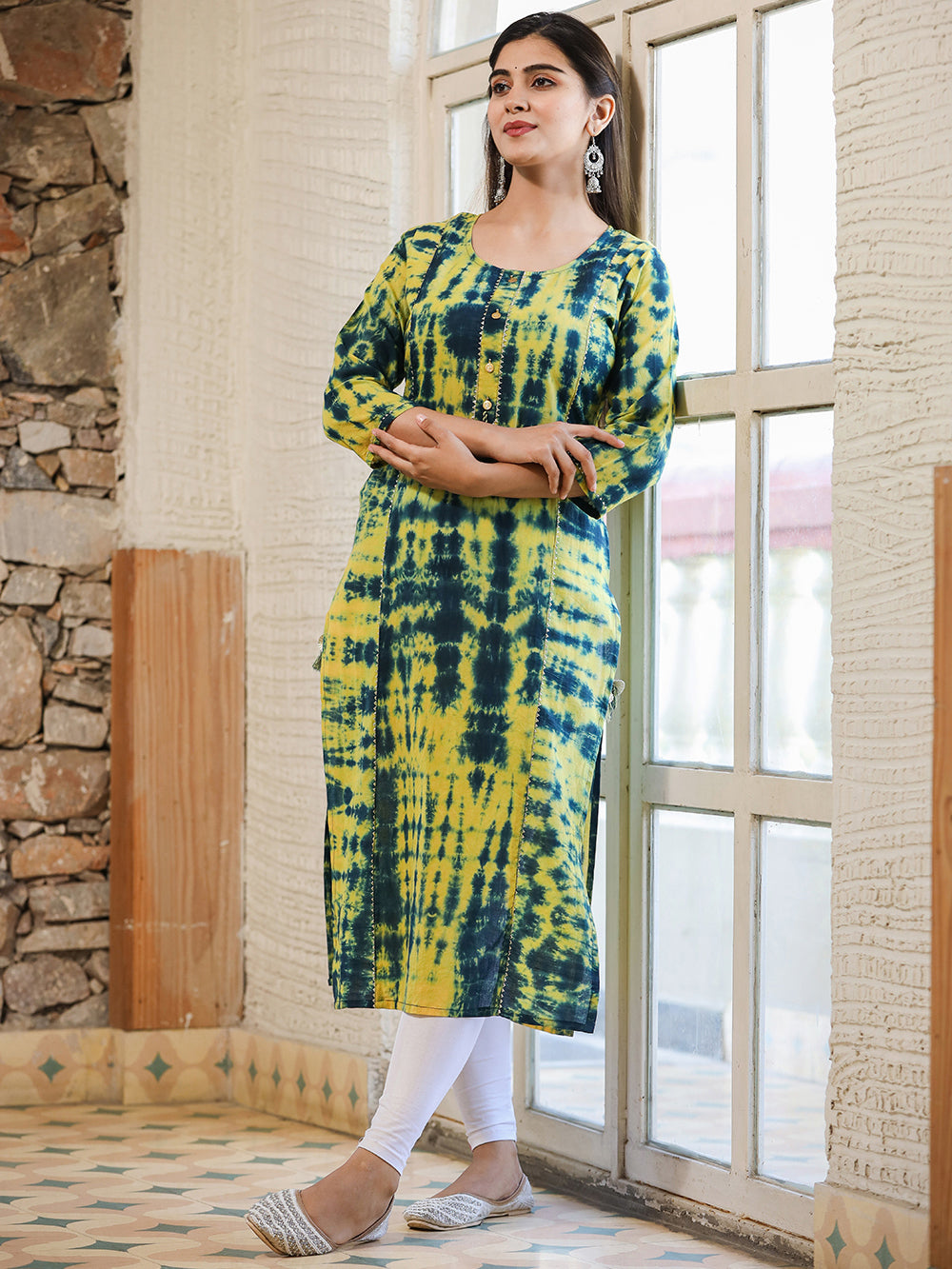 Green Shibori Tie Dye Cotton Casual Kurta