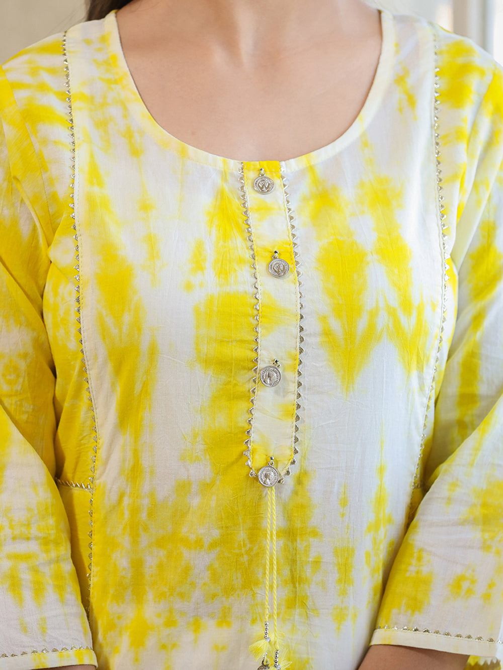 Yellow Shibori Tie Dye Cotton Casual Kurta