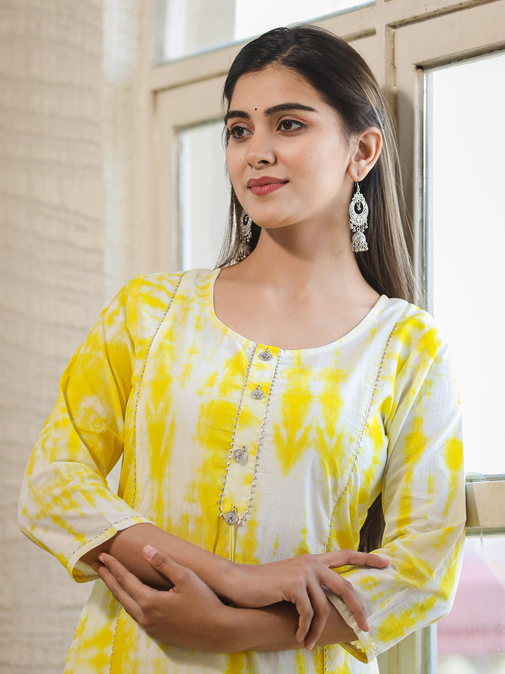 Yellow Shibori Tie Dye Cotton Casual Kurta