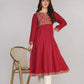 Maroon Embroidered Cotton Kurta