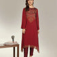 Maroon Embroidered Cotton Kurta