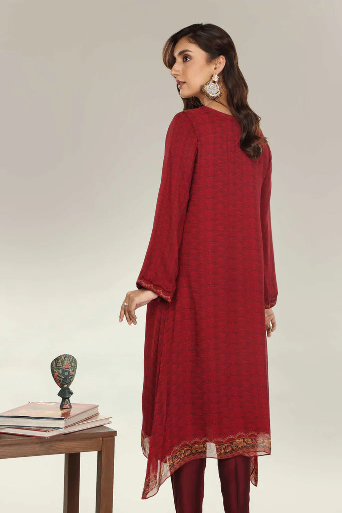 Maroon Embroidered Cotton Kurta