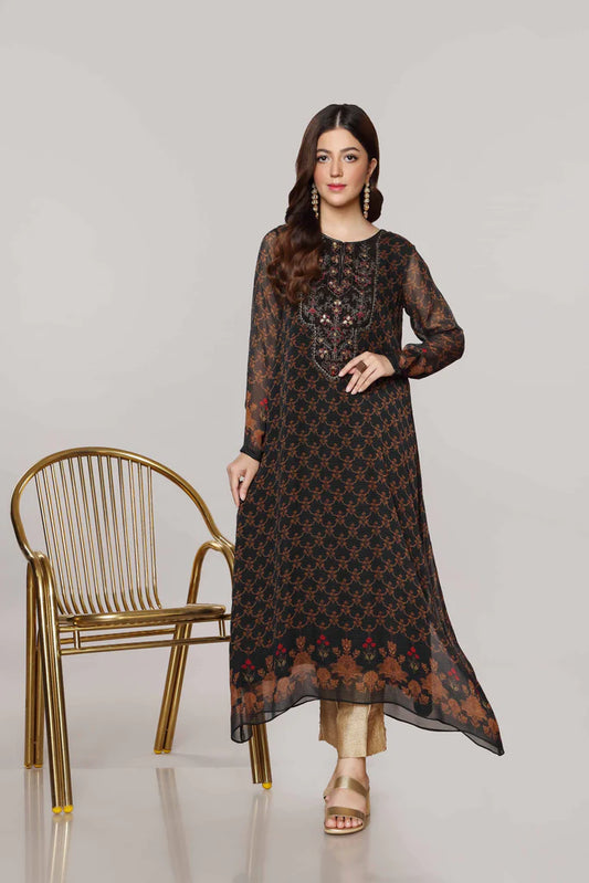 Black Printed Cotton Kurta