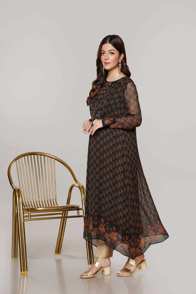 Black Printed Cotton Kurta with Pants - Set of 2