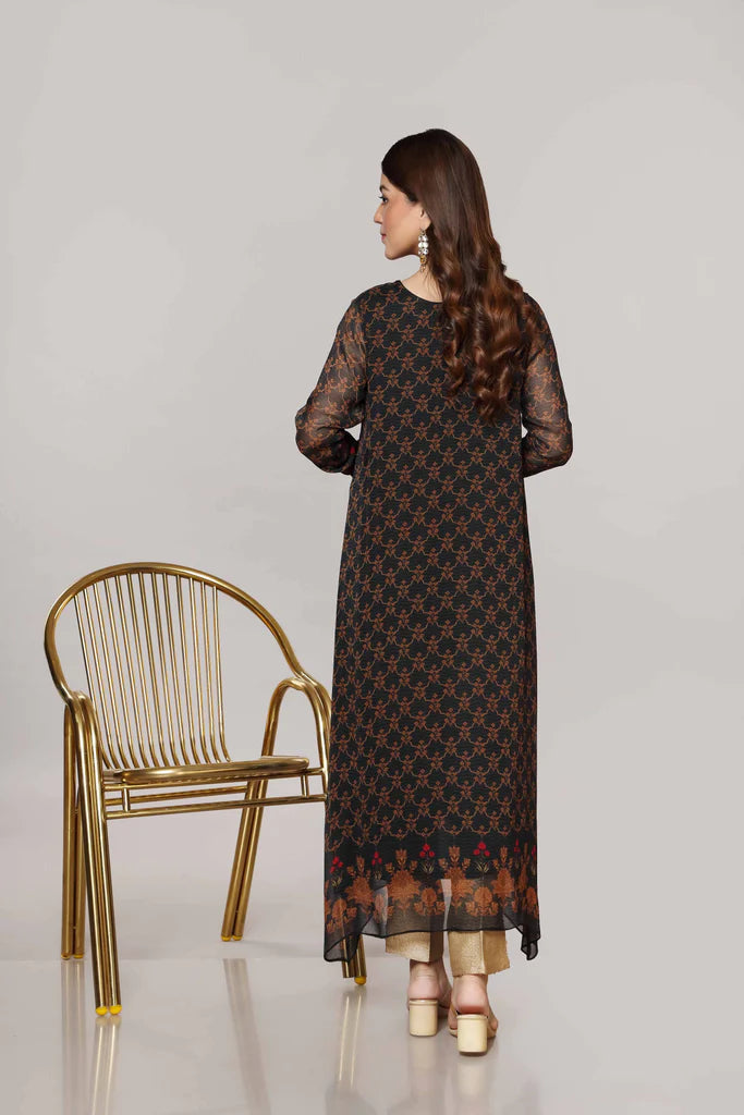 Black Printed Cotton Kurta with Pants - Set of 2