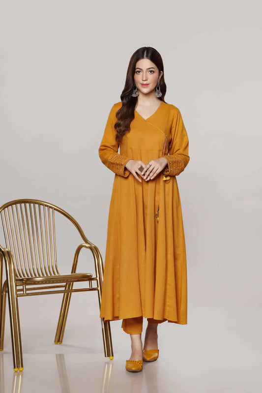 Yellow Cotton Angrakha Kurta