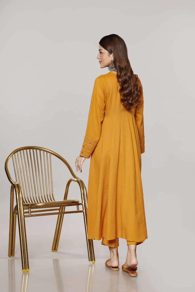 Yellow Cotton Angrakha Kurta