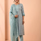 Green Hand Block Printed Cotton Suit with Embroidered Kota Doriya Dupatta- Set of 3