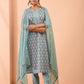 Green Hand Block Printed Cotton Suit with Embroidered Kota Doriya Dupatta- Set of 3
