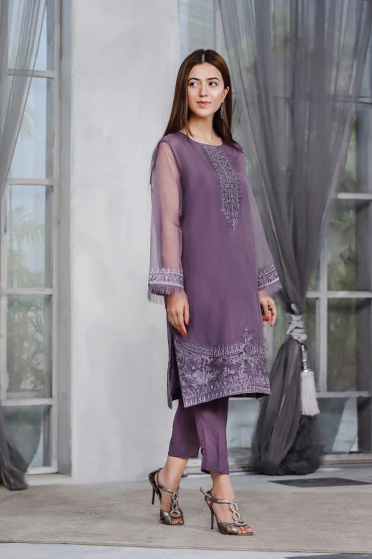 Purple Embroidered Chanderi Cotton Kurta