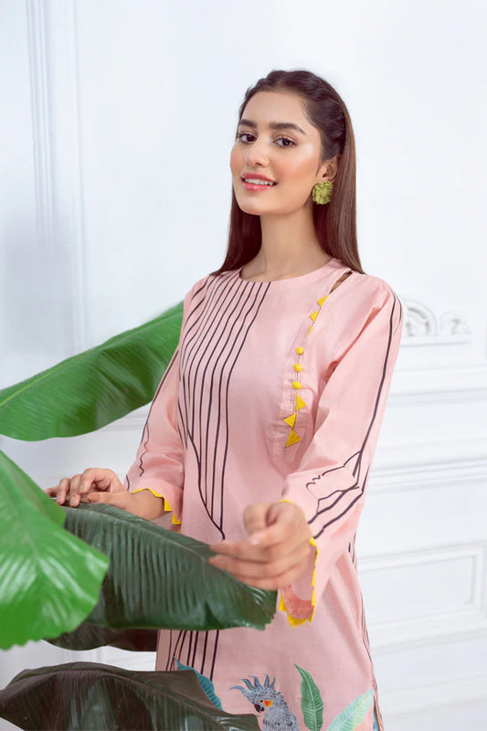 Peach Embroidered Cotton Kurta