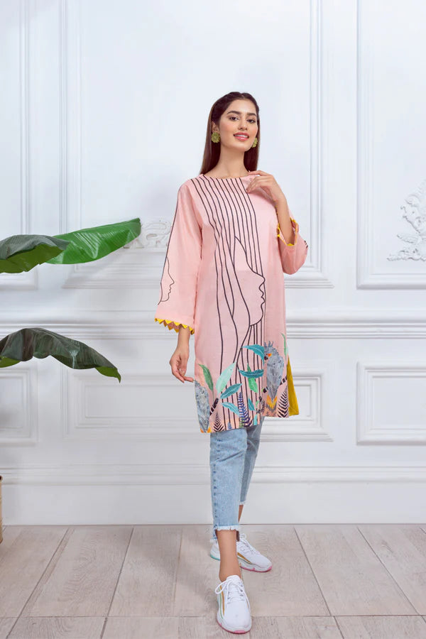 Peach Embroidered Cotton Kurta