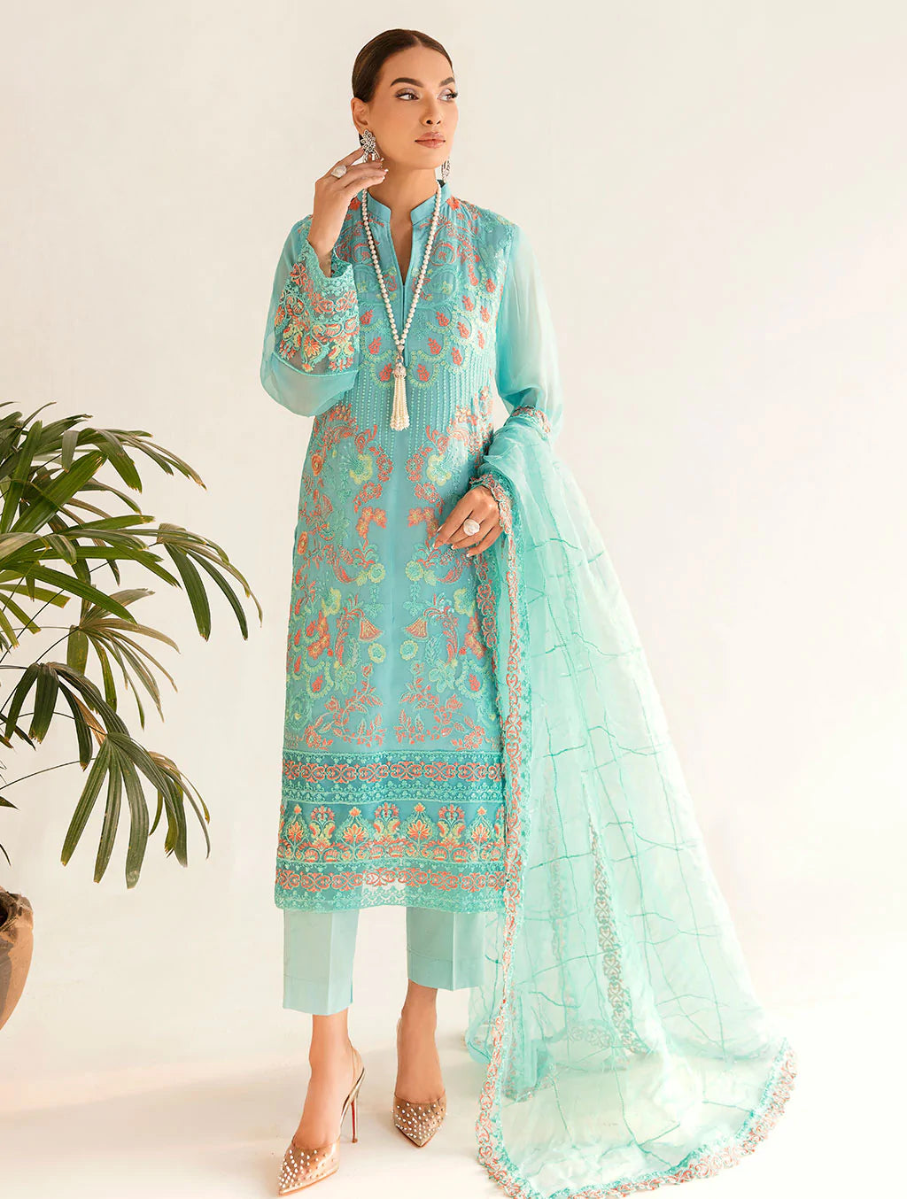 Green Embroidered Cotton Kurta