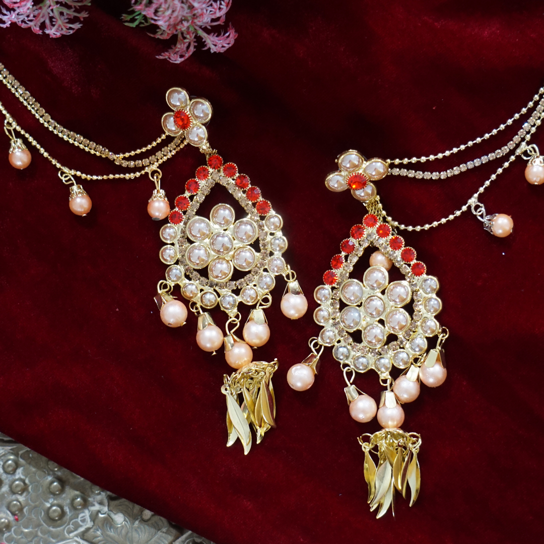 Golden Red Handcrafted Brass Earrings